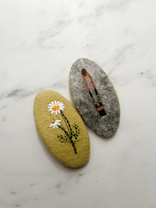 Embroidered Flower Barrettes