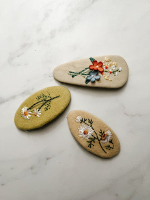 Embroidered Flower Barrettes